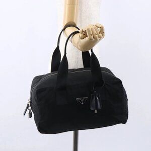PRADA Hand Bag Nylon Leather Black Silver